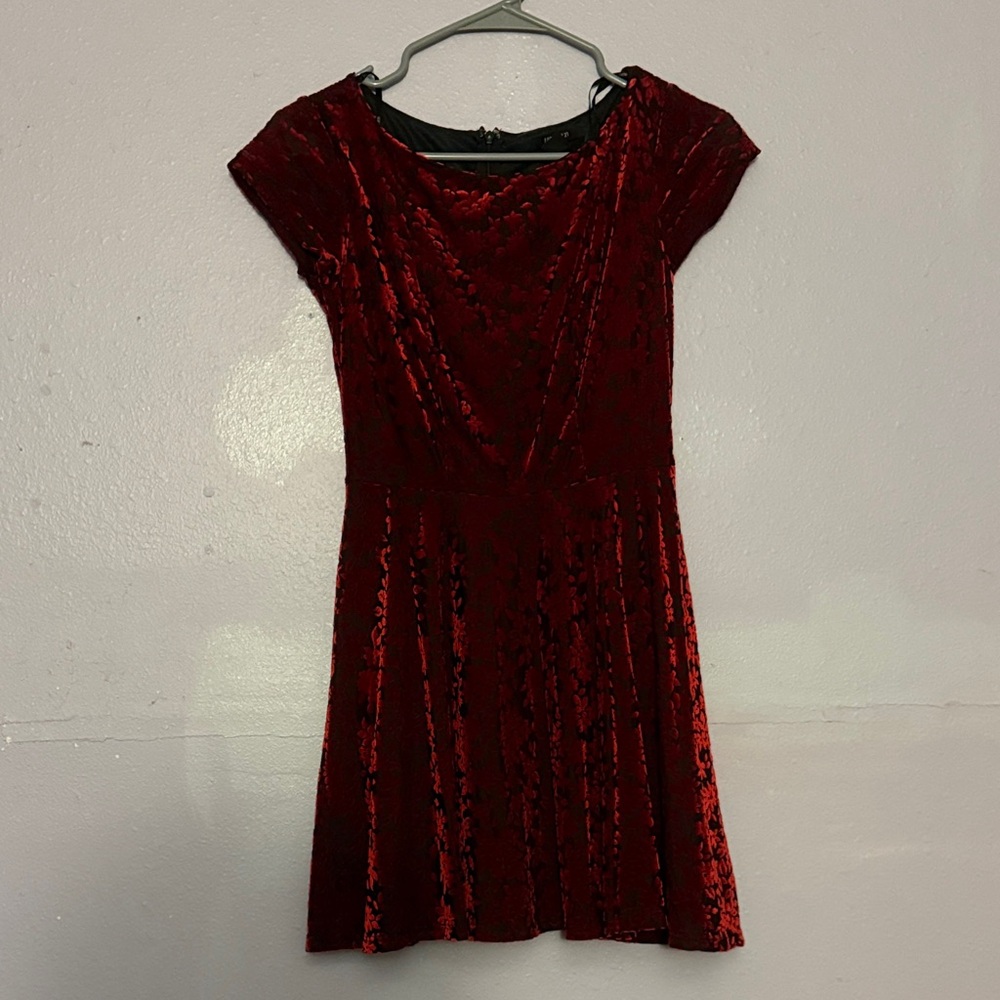 Red Velvet Floral Dress